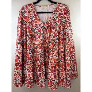 NWOT Grace & Emma Tiered Balloon Sleeve Floral V Neck Blouse Size XL